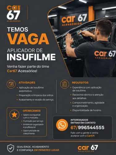 vaga aplicador insufilme com experiência