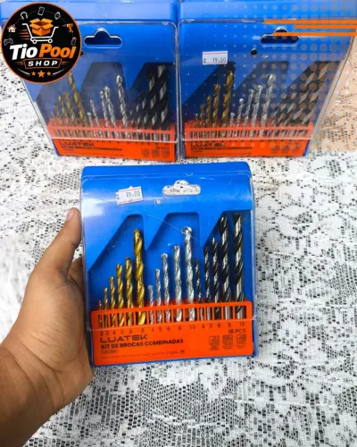 Jogo / Kit de Brocas Combinadas 16 Peças Luatek - Madeira, Concreto e Metal