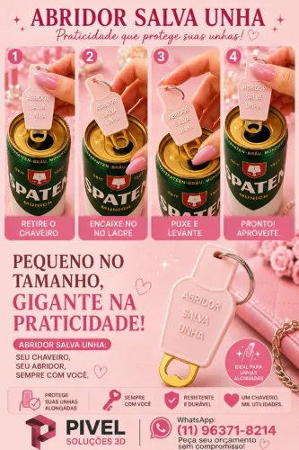 Chaveiro Abridor de Latinha para Unhas Alongadas