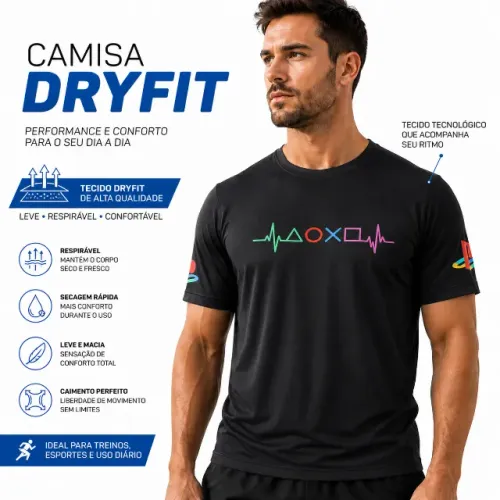 Camisa Dry Fit PlayStation Gamer Masculina Academia Treino Fitness