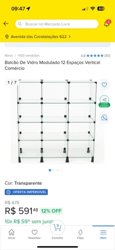 Estante Armário de vidro para loja.