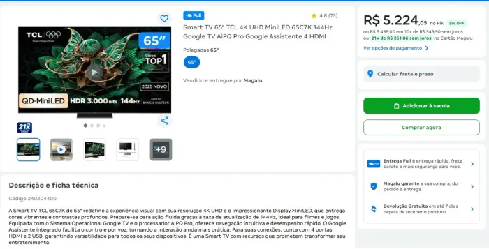 Smart TV TCL 65? 65 c6k