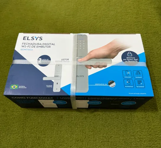 Fechadura Eletrônica Elsys ESF-DE4000B cor Prata de Embutir com Biometria, Chave e Senha