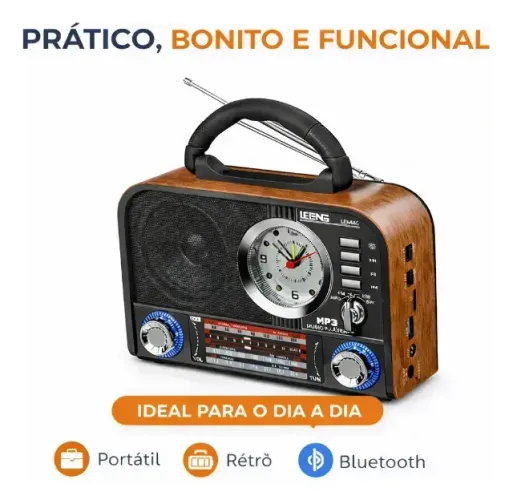Rádio Retrô Vintage Fm/am Usb Recarregável Sd Sw Analógico
