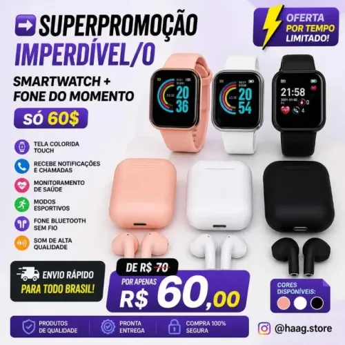SUPERPROMOÇÃO IMPERDÍVEL/O SMARTWATCH +O FONE DO MOMENTO SÓ 60$ na @haag.store
