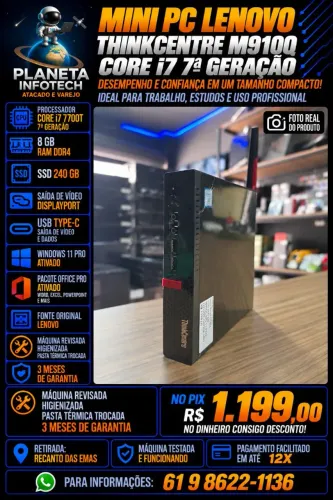 Mini PC Lenovo ThinkCentre core i7 7700T com 8gb de ram DDR4 + SSD 240gb ( com garantia )