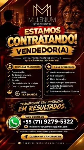 Vaga para Vendedor(a) | 18 a 30 anos | Com ou Sem Experiência