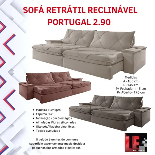 Sala sofá retrátil e reclinável de 290 cm