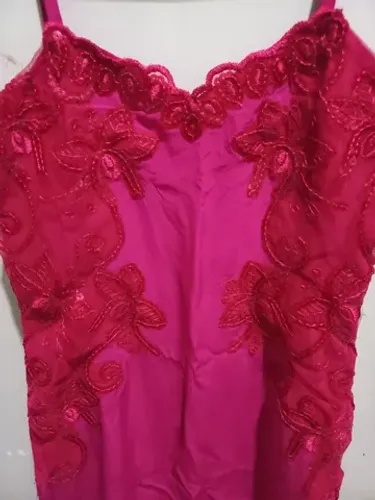 Vestido seda com bordado - Cor rosa, lisa, forrado, como novo