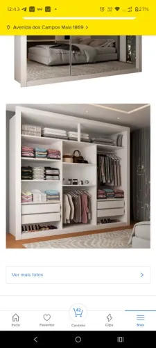 Guarda Roupa Casal Olivia 3 portas de correr, 4 gavetas todo espelhado na cor branco