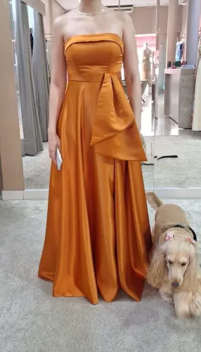Vestido de festa Terra Cota longo com detalhe