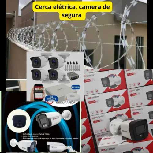 Camera de segurança, cerca elétrica,  alarme, interfone, motor de portão 