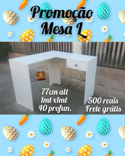 Mesa em L Branca 1m x 1mt - Frete Grátis!