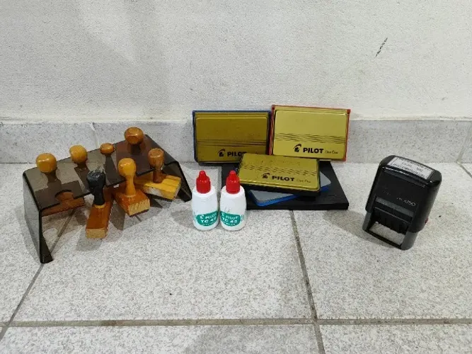 Kit Completo Almofada Para Carimbo, Tinta, Porta Carimbo, Carimbo Datador