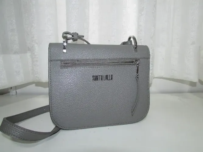 Bolsa Pequena Couro Floater Cinza com Alça Transversal e Bolso Frontal