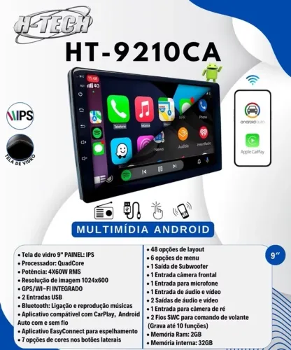 Multimidia Ht-7210ca 7 Pol Carplay S/ Fio Android 2 + 32gb