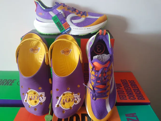 Tênis Olympikus e Crocs Lakers