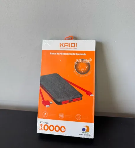Banco de Potência Kaidi 10000mAh - 3 Saídas - Novo