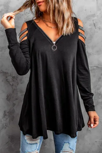 Blusa manga comprida preta com detalhes em sequin NOVA