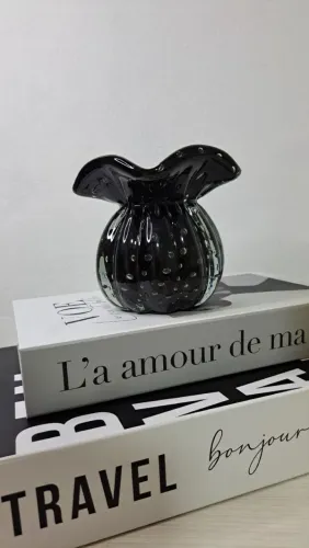 Centro de mesa vaso em Murano preto novo elegante e sofisticado