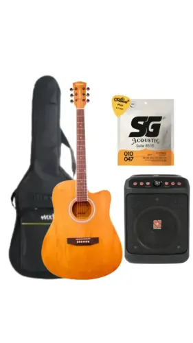 Kit Violão Waldman DCE-41 NB Natural Eletroacústico + Capa + Caixa + Paleta + Acordoamento