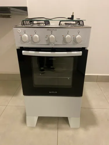 Fogão 4 bocas Atlas Mônaco Plus Branco Mesa inox e acendimento automático