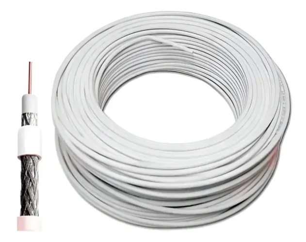 Rolo De Cabo Coaxial Rg6 90% Malha Condutti Branco 100metros