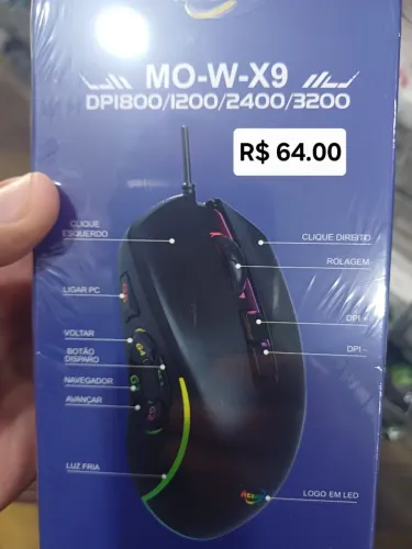 Mouse Gamer MO-W-X9 DPI 1800/1200/2400/3200 - R$ 64,00