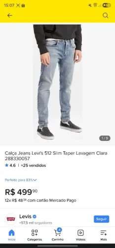 Calça Jeans Levi's® 512 Slim Taper Lavagem Clara 32X32 USA | 40 BR