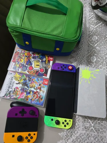 Nintendo switch oled splatoon3 com acessórios 