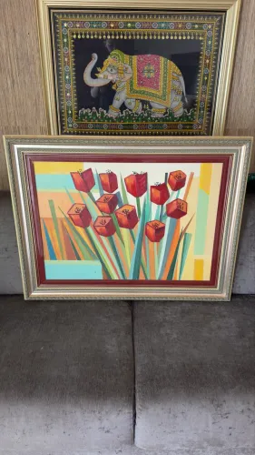 Quadro pintura a mão com moldura importada