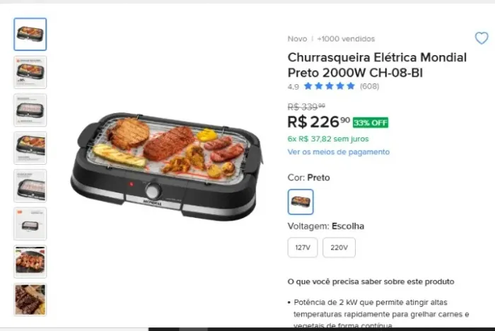 Churrasqueira Elétrica Mondial