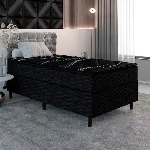 Cama Box de Solteiro Umaflex New Itália Black com Molas Ensacadas, Revestimento em Jacquar