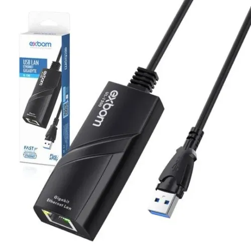 Adaptador USB LAN Ethernet Exbom UL-1200 - Gigabit 1000Mbps - Plug & Play - Novo