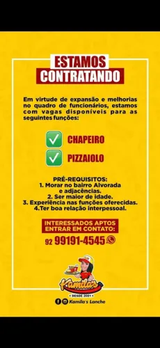 Precisa-se De Chapeiro e Pizzaiolo 