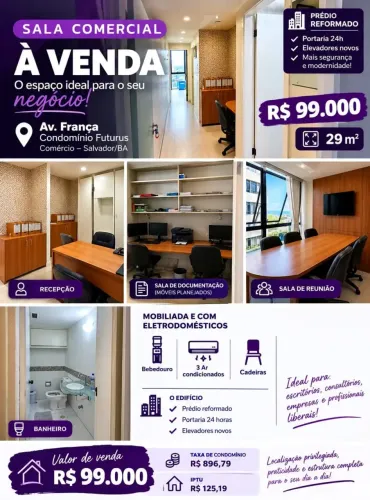 Sala comercial com armários, à venda no Ed. Futurus, Comércio | Salvador/Ba