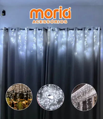 Pisca pisca Cascata 200 Led Branco Frio, 8 funções, 5 metros