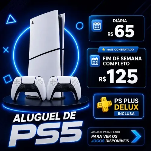ALUGUEL DE PS5 COM PS PLUS DELUXE + JOGOS FIXOS