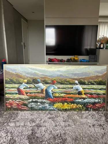 Quadro Original Júlio César - Colheita de Flores (1,50x70cm) com Moldura