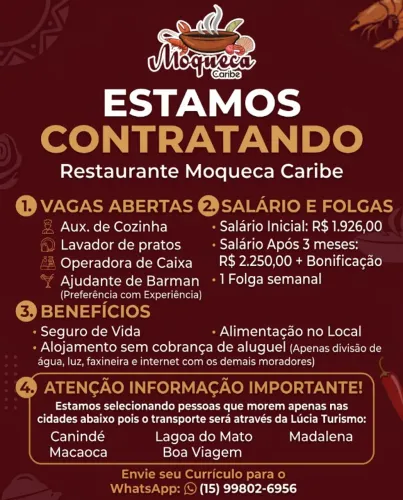 Restaurante Moqueca Caribe Está Contratando