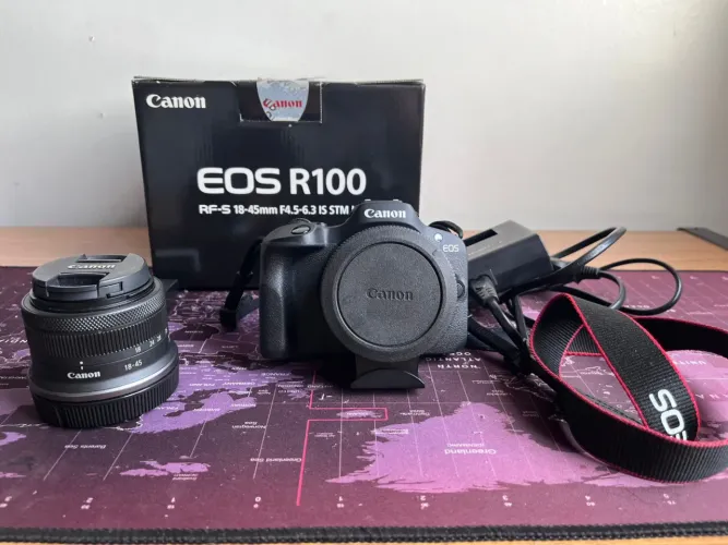 Canon EOS R100 + Lente RF-S 18-45mm Kit | Completa na Caixa