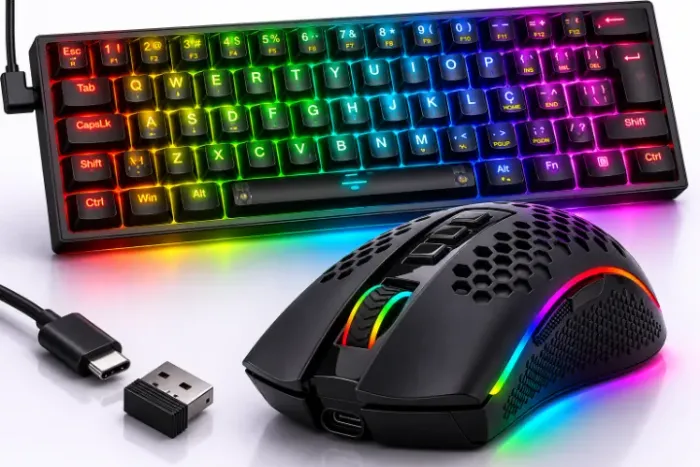 Teclado Mecanico Redragon Fizz, Switch Crystal e Mouse Gamer Redragon Storm Pro, 16000