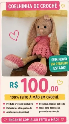 Coelhinha amigurum boneca artesanal