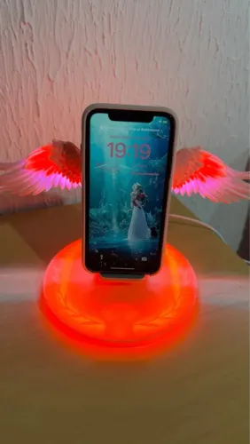 Carregador Sem Fio Angel Wings com Asas e LED Rosa