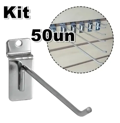 Kit 50 Ganchos Cromados para Painel Canaletado 15cm