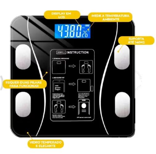 Balança Bioimpedância Digital Bluetooth até 180 kg<br>