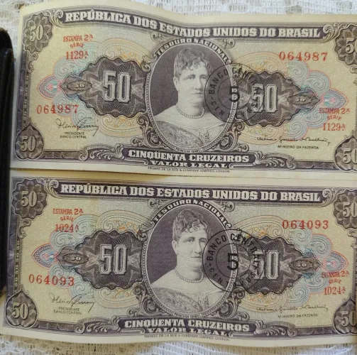 2 Notas Novas 50 Cruzeiros Princesa Isabel
