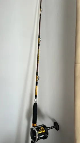 Carretilha de pesca samolla e vara pra carretilha com roldanas.