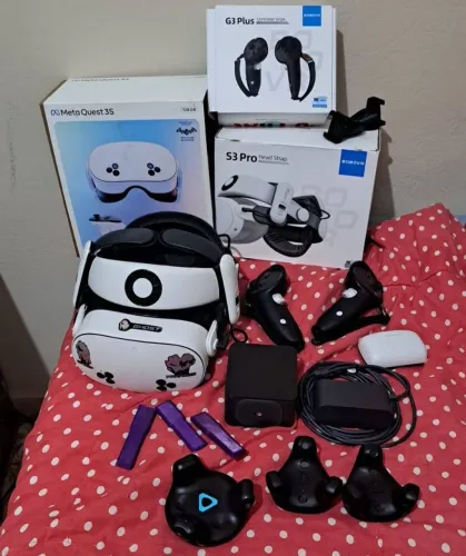 Vr Meta Quest 3S completo/acessórios + full body Vive Tracker (descrição)