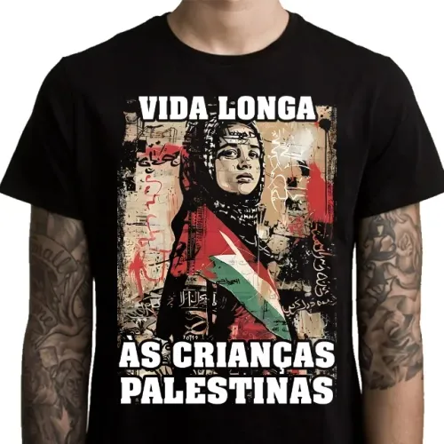 Camiseta Vida Longa Crianças Palestinas. Tamanho (P) Siricotico Shirts